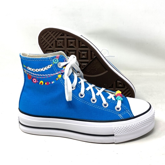 ✨HP✨Converse Ctas Lift Platform High Top Canvas White Blue - Picture 7 of 9